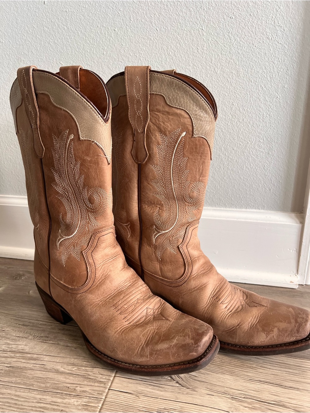 Women’s Square Toe Idyllwind Tan & Cream Leather Cowboy Boots sz 11